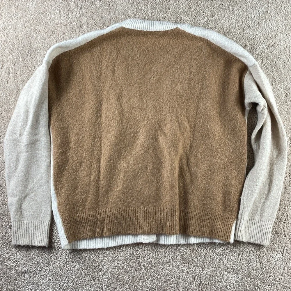 Madewell Womens Colorblock Wool‎ Blend Cardigan Sweater Cream Tan Brown AC796 XS